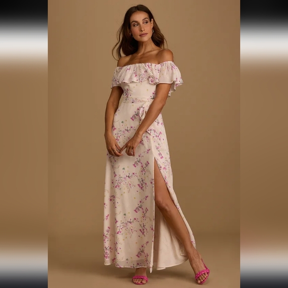 #3 Lulu's Pink Ruffled Off-Shoulder Sundress - Picture 1 of 8